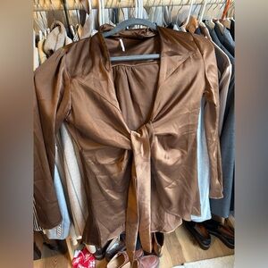 Free People Chocolate Textured Top